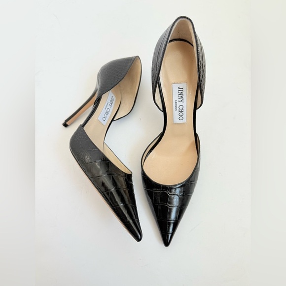 Jimmy Choo Black Leather Crocodile Embossed Addison D’orsay pumps EU 39.5 - Picture 1 of 7